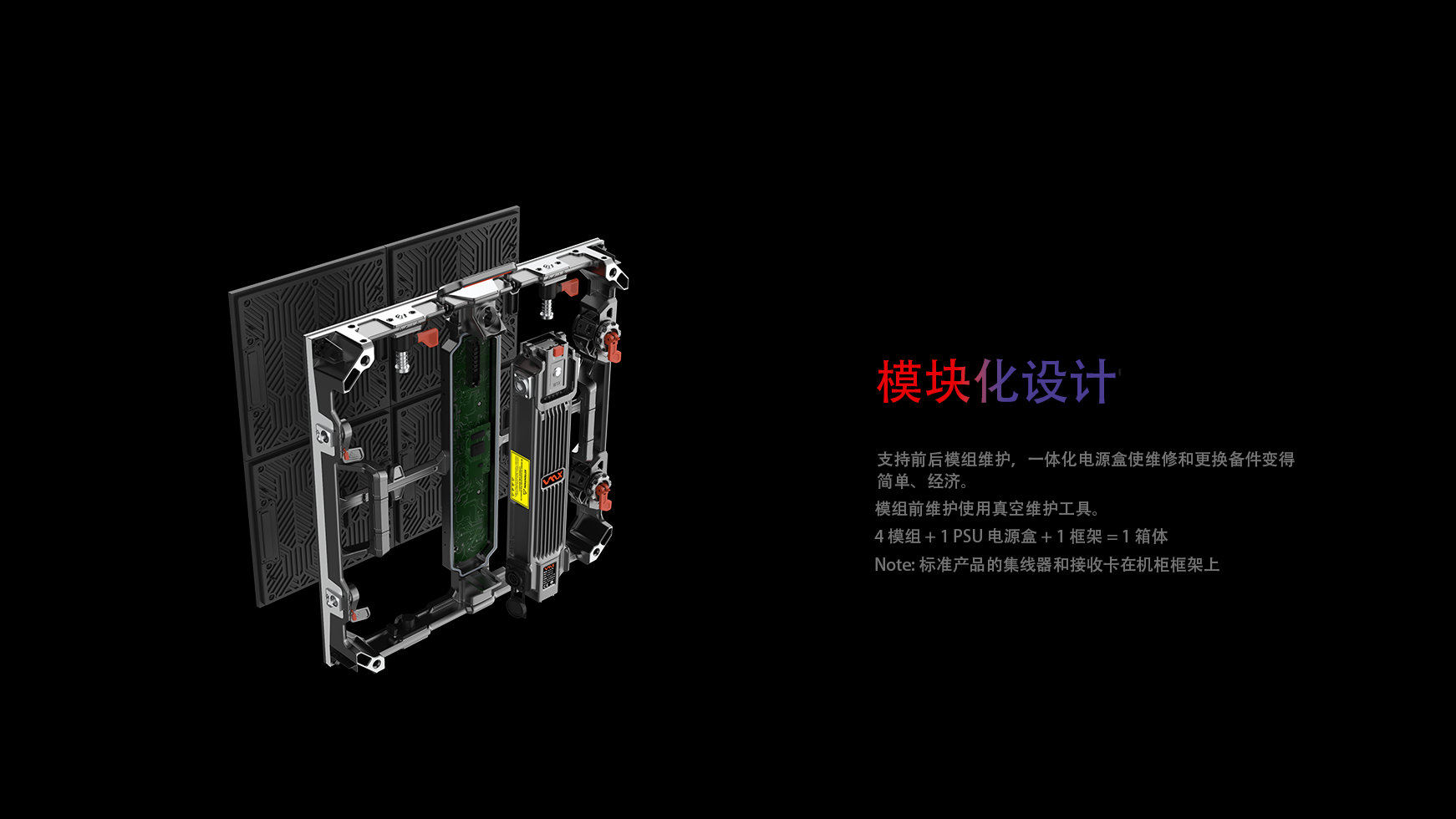 模块化设计。支持前后维护，一体化的电源盒使维修和更换零部件变得简单且经济高效